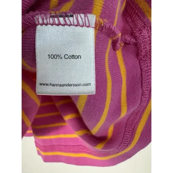 Hanna Andersson Girls Fit & Flare Pink Yellow Striped Cotton Dress Size 2-3T - Picture 4 of 6